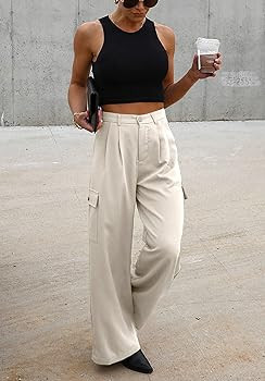 Dokotoo Womens High Waisted Wide Leg Cargo Pants Baggy Casual Work Pants with 4 Pockets | Amazon (US)