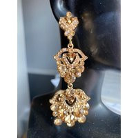 Gold Stoned Pageant Earrings | Prom Chandelier Long Crystal Statement Earrings| 206 | Etsy (US)