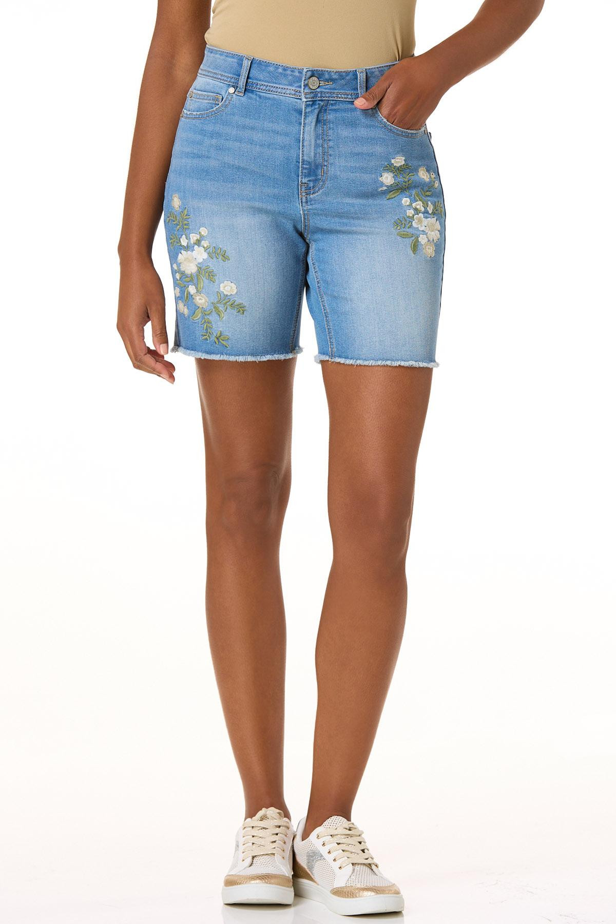 High Rise Embroidered Denim Shorts | Cato Fashions