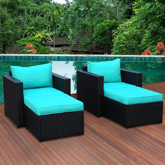 Patio Furniture Sectional Sofa 4 Pieces, Outdoor Wicker Furniture Set Armrest Chairs Ottomans with T | Amazon (US)