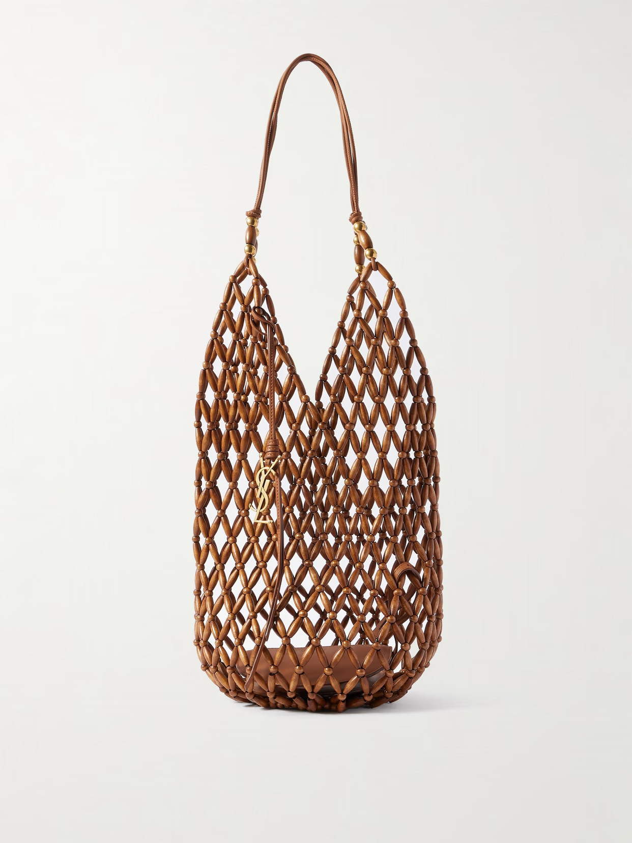 SAINT LAURENT - Leather-trimmed Beaded Wood Tote - Brown | NET-A-PORTER (US)