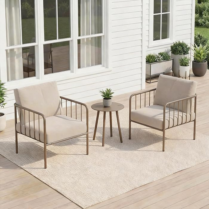 BUPPLEE 3 Piece Patio Porch Furniture Set, Modern Outdoor Conversation Set with Coffee Table & 4.... | Amazon (US)