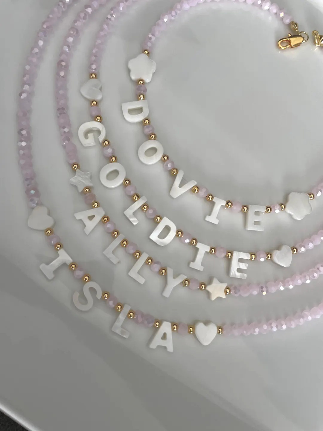 Pink Custom Name Necklace, Mother of Pearl Name Necklace, Beaded Name Necklace, Birthday Gift for... | Etsy (US)