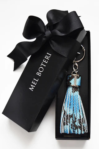 Blue Python-Print Leather Tassel Bag Charm | Mel Boteri