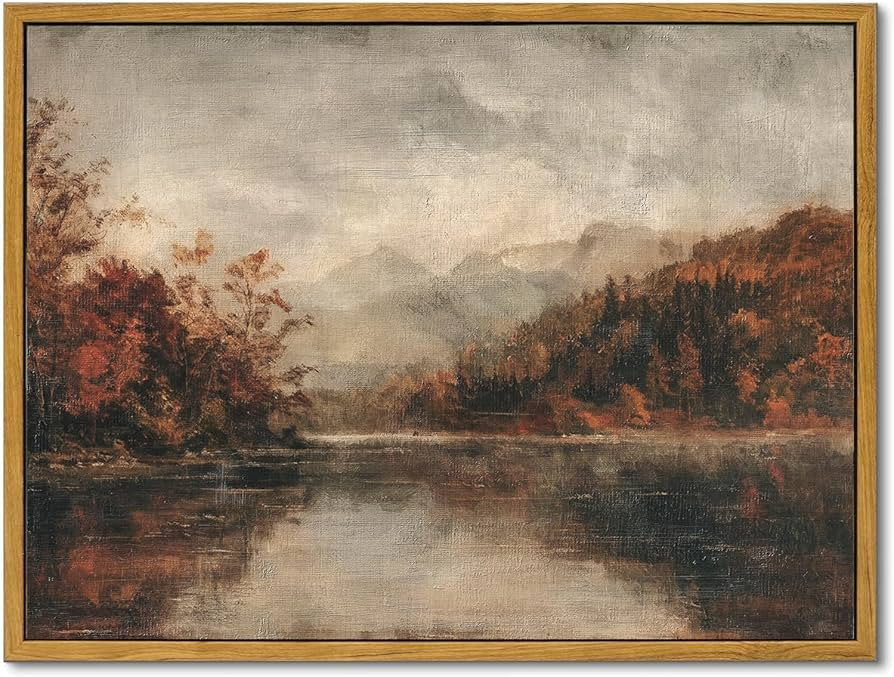 KBKBART Framed Wall Art Vintage Decor, Vintage Rustic Fall Lake Landscape Oil Painting, Moody Aut... | Amazon (US)