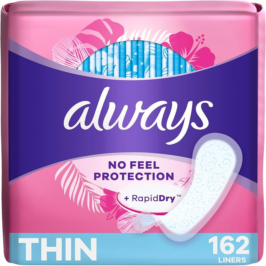 Always Thin Daily Panty Liners For Women, Light Absorbency, Unscented, 162 Count (Packaging May V... | Amazon (US)