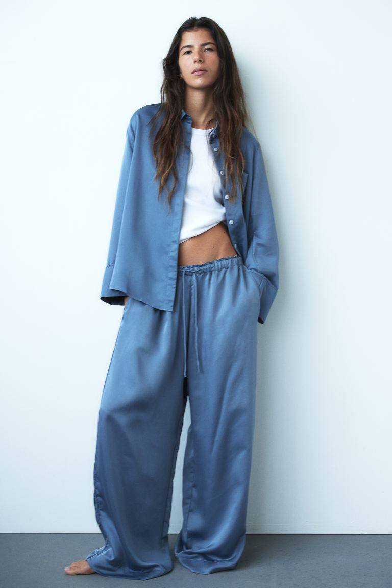 Satin pyjamas - Dusty blue - Home All | H&M GB | H&M (UK, MY, IN, SG, PH, TW, HK)