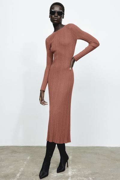 Rib-knit dress - Brown - Ladies | H&M GB | H&M (UK, MY, IN, SG, PH, TW, HK)