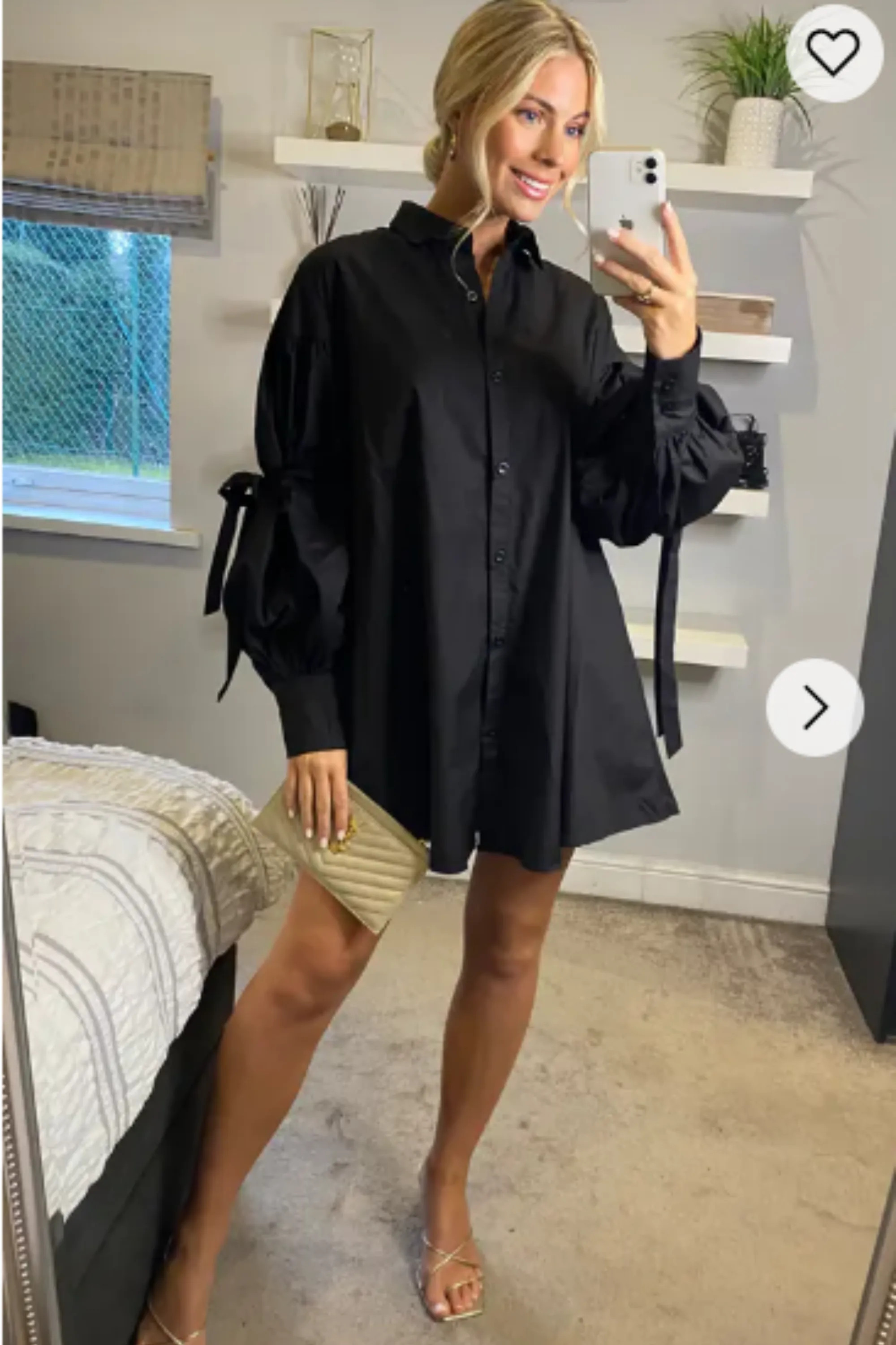 Shirts | Oversized Ballon sleeves with tie up cotton blend shirt in black | CY | Debenhams UK