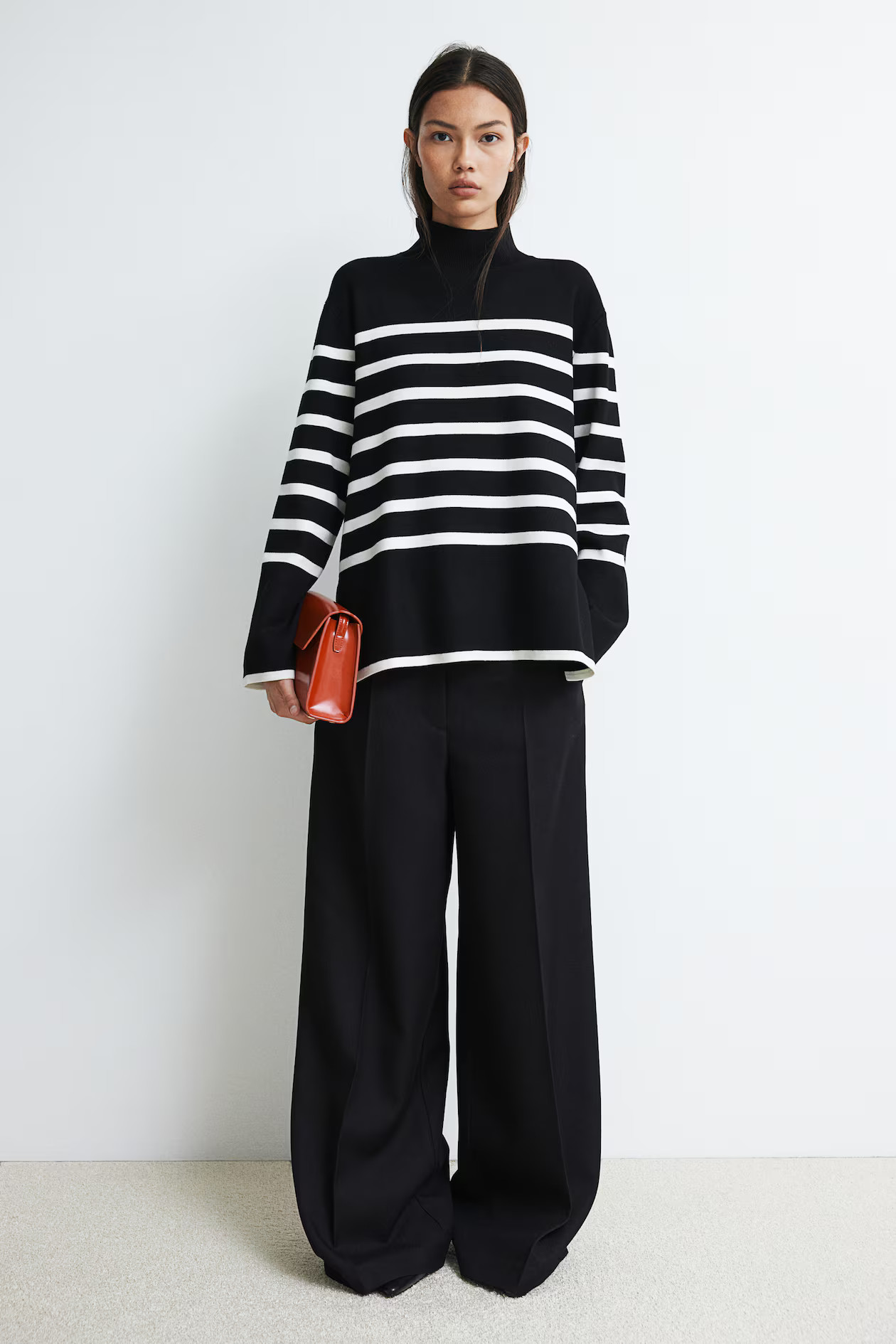 Mock Turtleneck Sweater - Mock Turtleneck - Long sleeve - Black/striped - Ladies | H&M US | H&M (US + CA)
