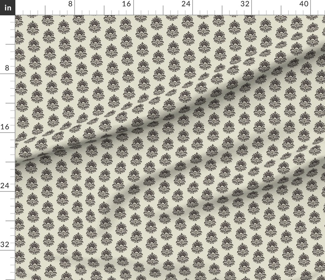 Fabric in Royal Indian Flower Black on Cream | Spoonflower