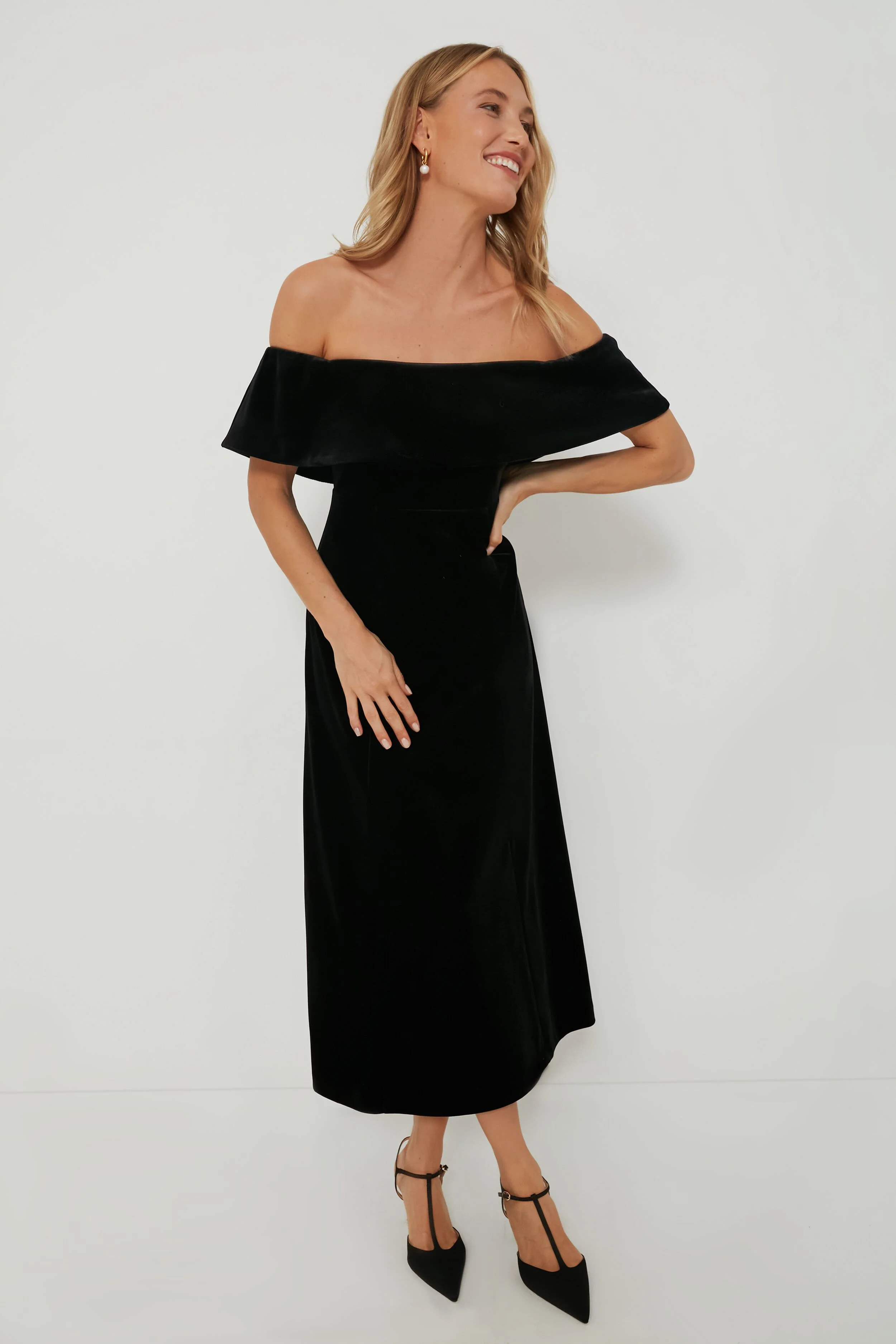 Black Velvet Off The Shoulder Elise Dress | Tuckernuck (US)