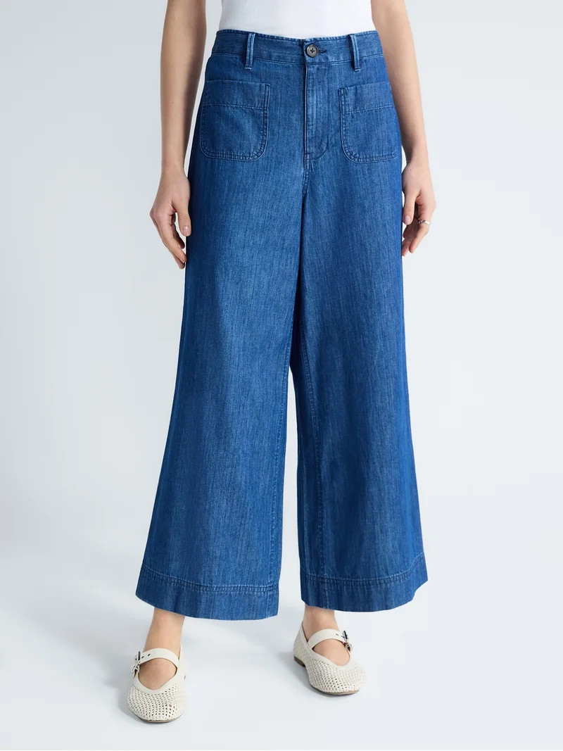 Free Assembly Women's and Women's Plus Wide Leg Cropped Pants with Patch Pockets, 26" Inseam, Siz... | Walmart (US)