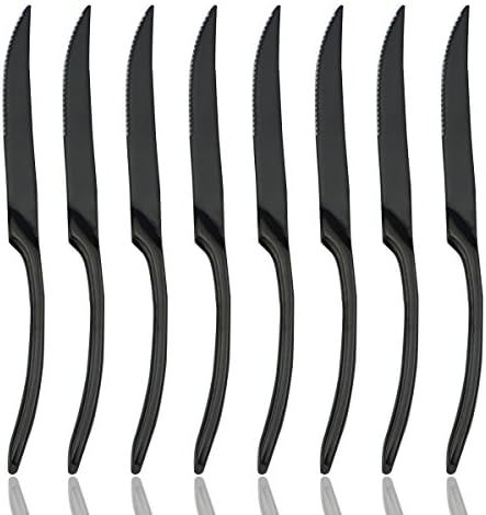 JASHII 18/10 Stainless Steel 8 Piece Mirror Polished Black Steak Knife Black Utensil Set | Amazon (US)