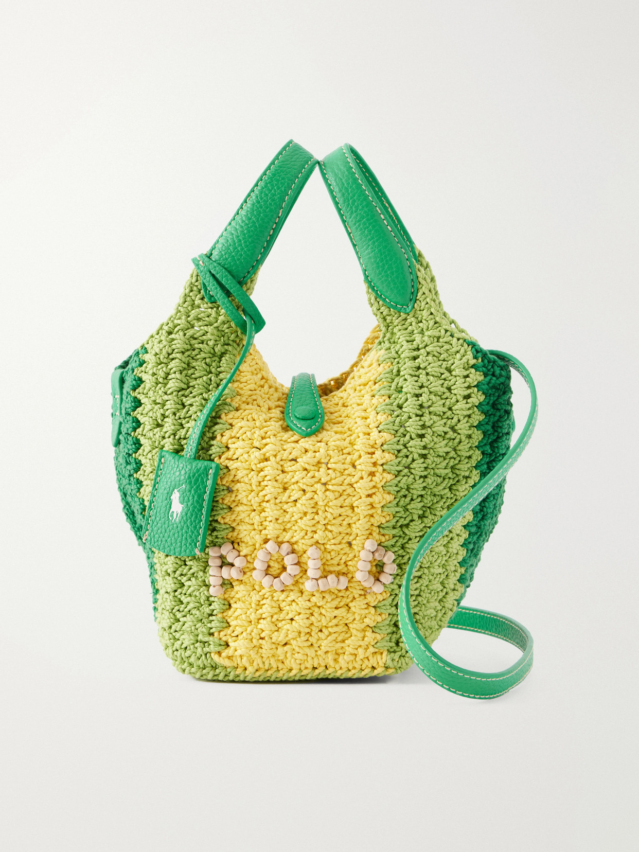 Polo Ralph Lauren - Polo Play Small Leather-trimmed Crocheted Bucket Bag - Green | NET-A-PORTER (US)
