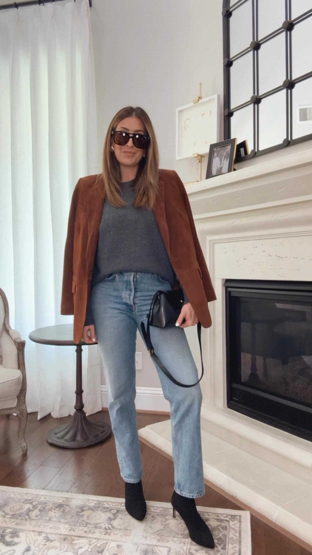 A casual every day outfit for lunch with a friend! I just got in this cashmere sweater and it is the perfect relaxed slouchy fit. My suede blazer is one of my favorite pieces, I love the proportions on it. It has an oversized look without being huge. 🤎🩶🖤

#LTKItBag #LTKStyleTip #LTKSeasonal