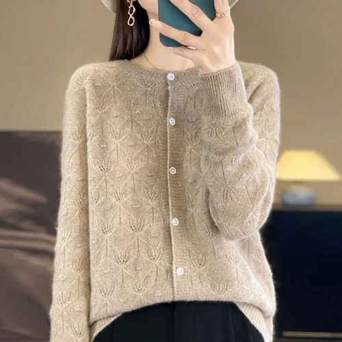 Spring Women Cardigan Sweater Hollow Cashmere Knitted Autumn Coat Fashion Top | eBay US