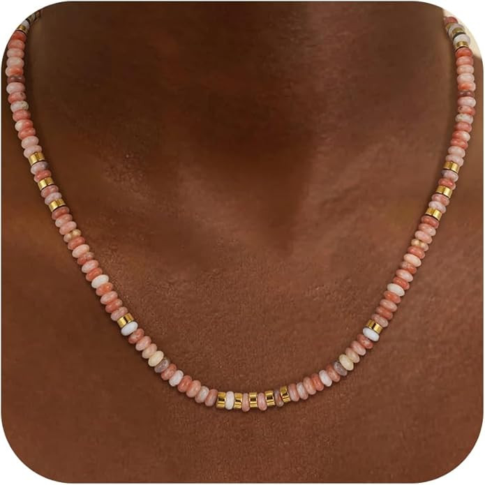 Boho Beaded Necklace for Women - Natural Turquoise Beaded Necklaces Choker Summer Beach Necklace ... | Amazon (US)