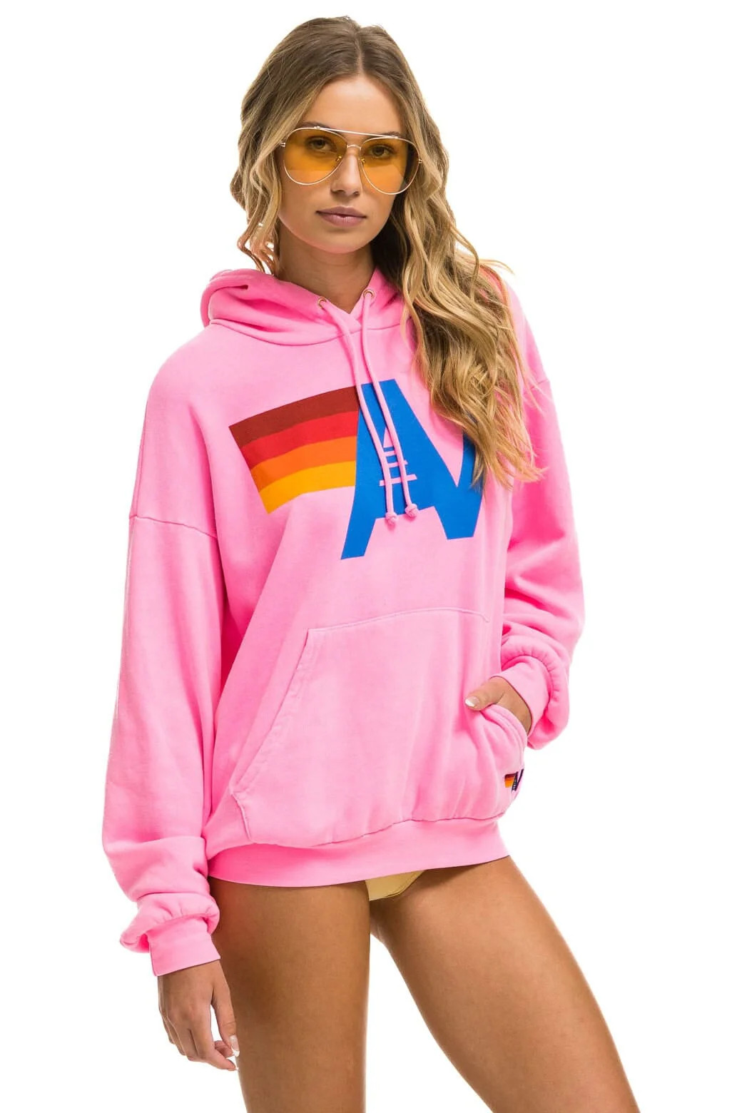LOGO PULLOVER RELAXED HOODIE - NEON PINK | Aviator Nation