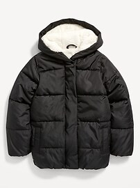 Sherpa-Lined Hooded Puffer Jacket for Girls | Old Navy (US)