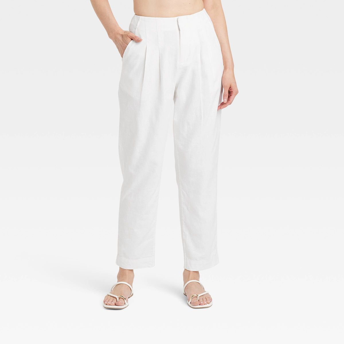 Women's High-Rise Linen Tapered Ankle Pants - A New Day™ White 2 | Target