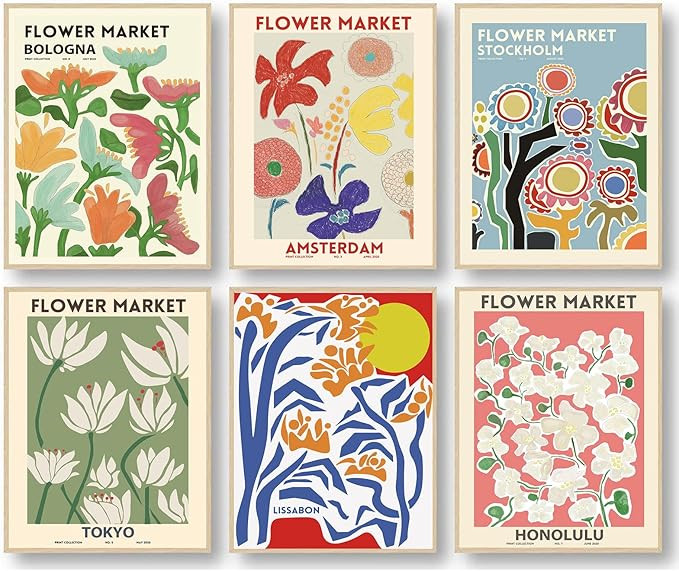 Bluetit Flower Wall Art Prints Flower Market Poster Set of 6 Flower Market Prints UNFRAMED Colorful  | Amazon (US)