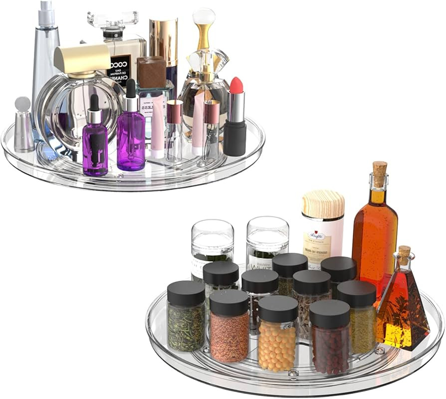 URALFA Lazy Susan Organizer for Cabinet 2 Pack, 10.6" Clear Lazy Susan Turntable Rotating Organiz... | Amazon (US)