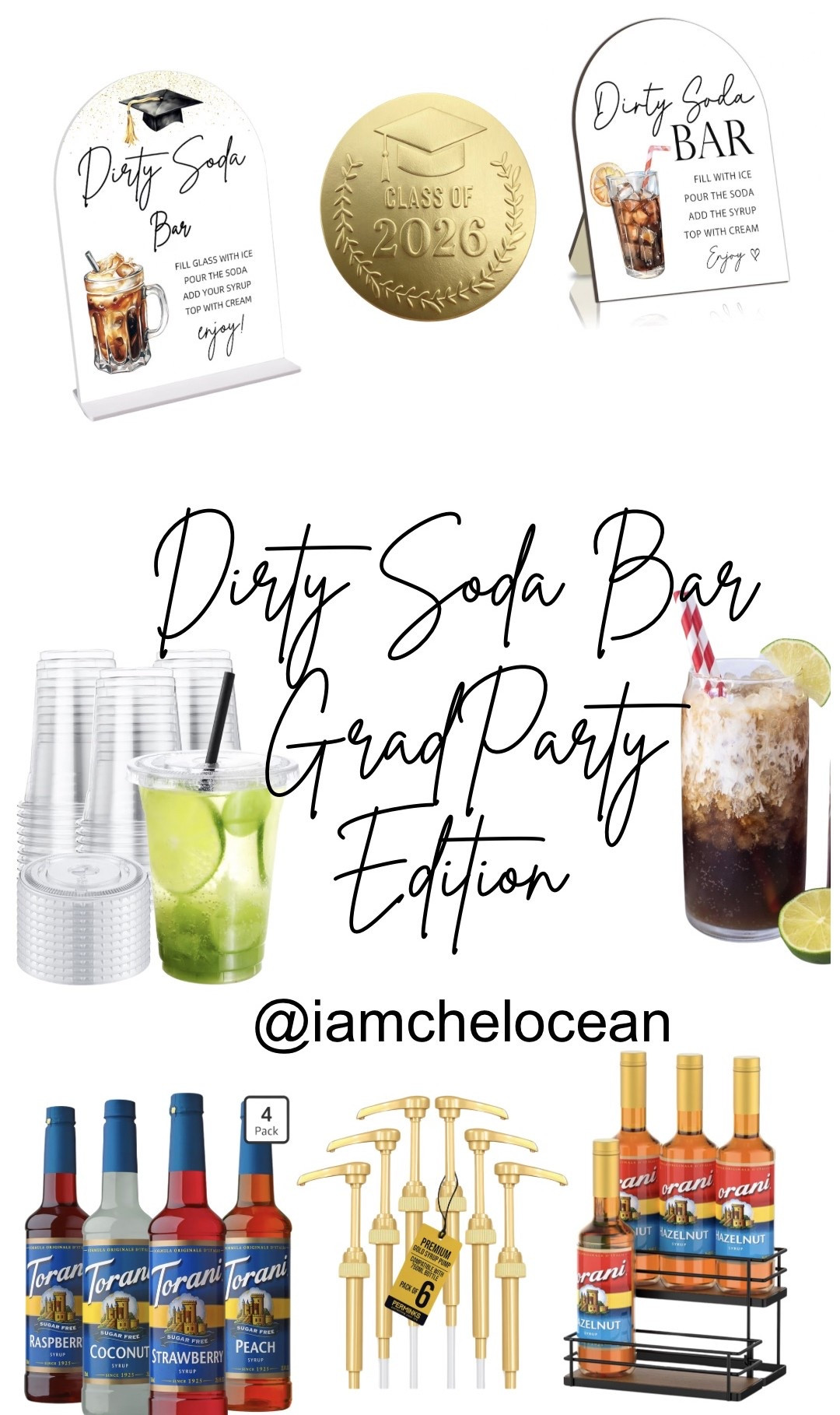 Dirty Soda Bar, graduation edition 

My senior requested this for their party. We’re going to put the stickers on the cups. Having the pumps makes it so much easier to put the flavorings in  