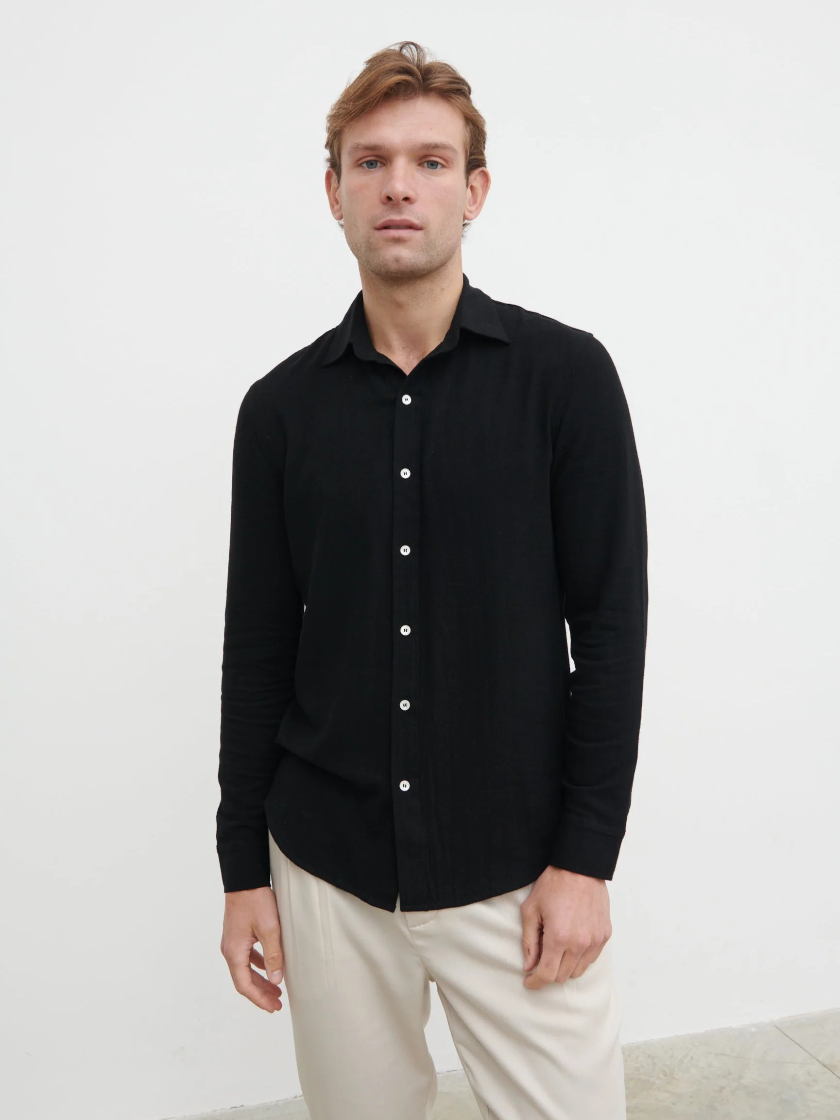 Rafe Long Sleeve Linen Shirt - Black | NOBL