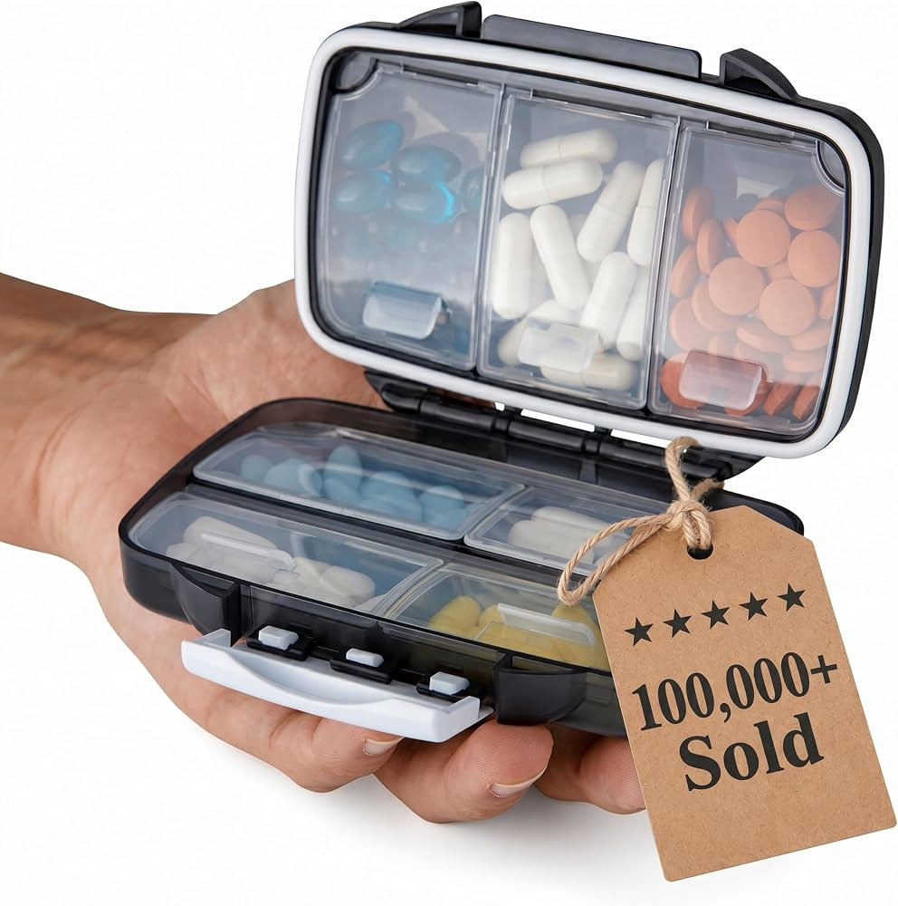 Travel Pill Organizer - Moisture Proof Portable Vitamin Holder with 7 Compartments, Compact Suppl... | Amazon (US)