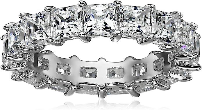 Amazon Collection Platinum or Gold Plated Sterling Silver Princess Cut All-Around Band Ring made ... | Amazon (US)