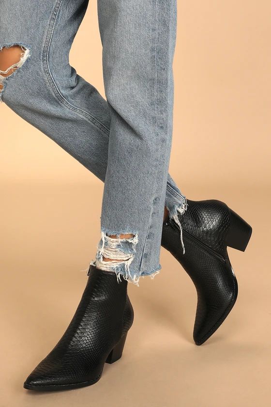 Spirit Black Snake Pointed Toe Ankle Booties | Lulus (US)