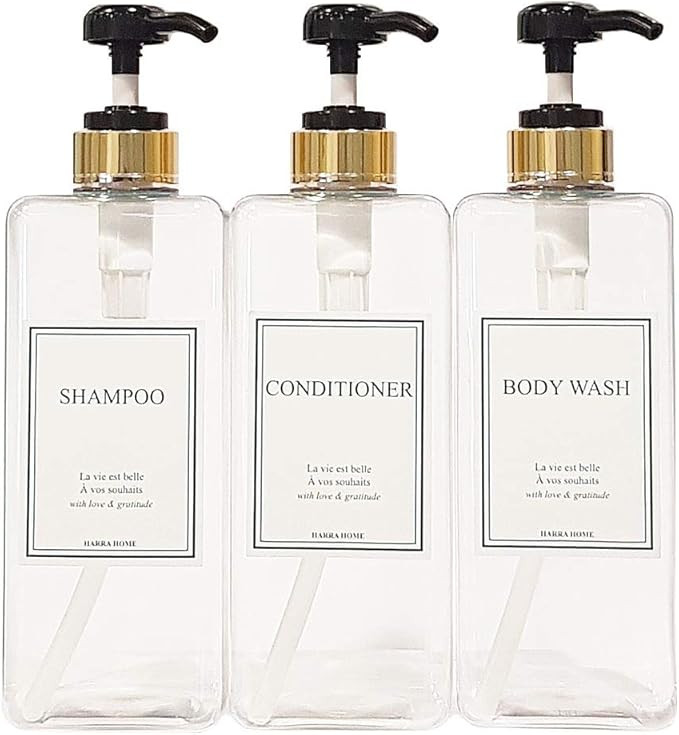 HARRA HOME Modern Gold Design Pump Bottle Set 27 oz Refillable Shampoo and Conditioner Dispenser ... | Amazon (US)