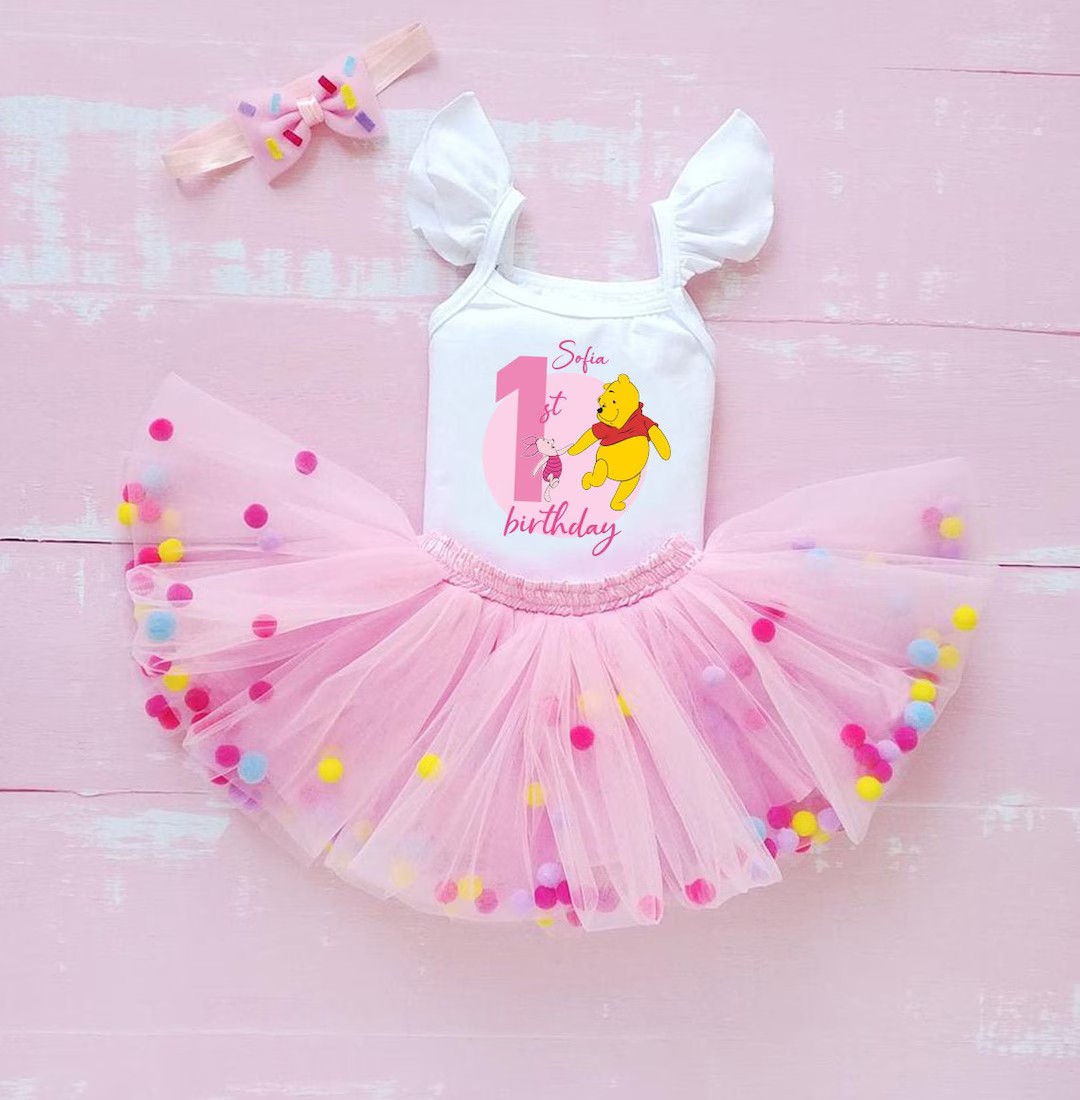 Costume for 1st Birthday, Pink Girl Tutu Party Wear, Tulle Set With Pompom, Smash Tutu Outfit, Cu... | Etsy (US)