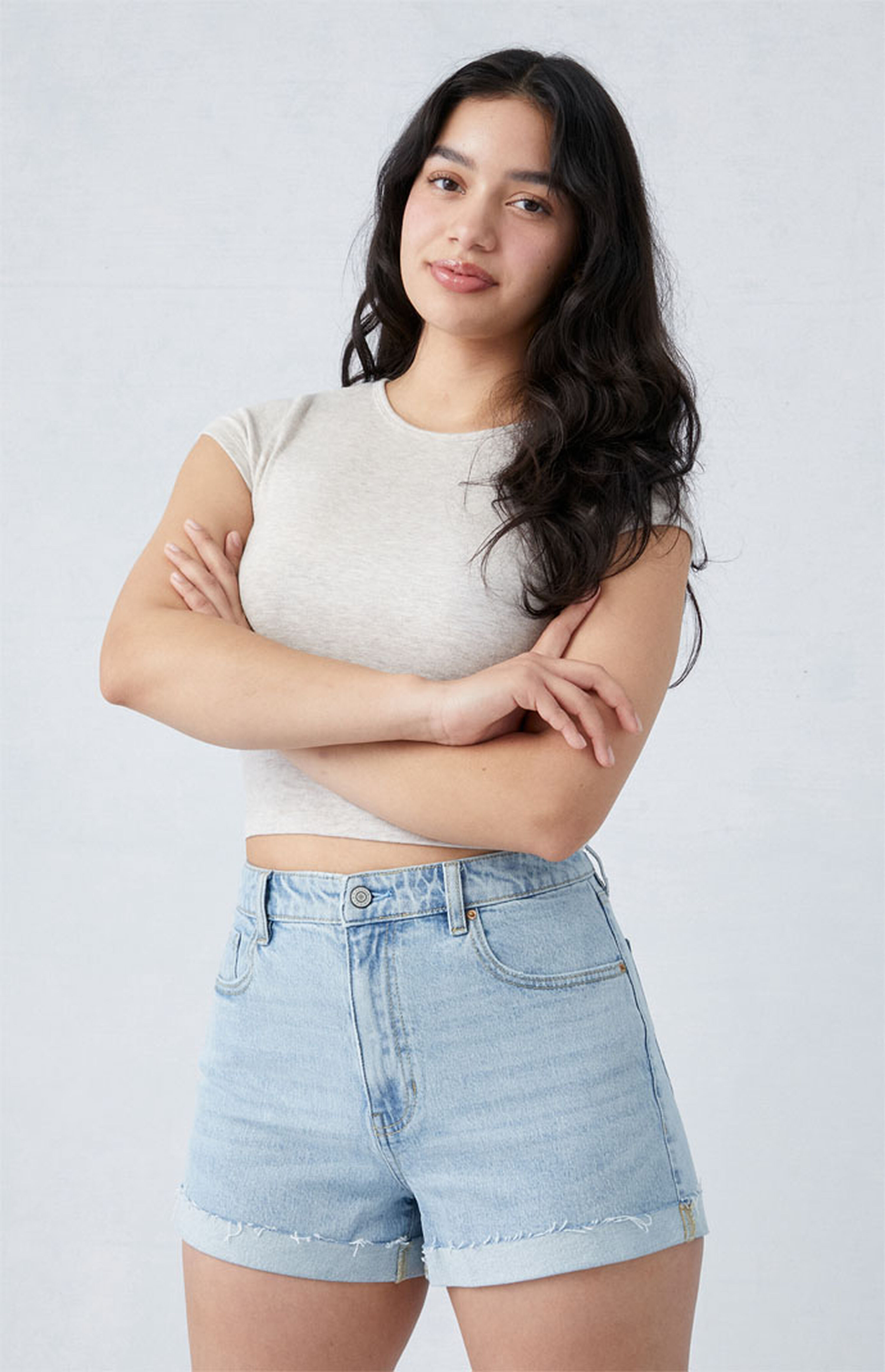 PacSun Stretch Light Indigo Curve Mom Shorts | PacSun