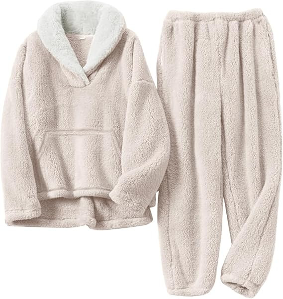 Kissonic Women's Fluffy Pajama Set Fleece Pullover Pants Fuzzy Lounge Set Cozy Winter Pj Sleepwea... | Amazon (US)