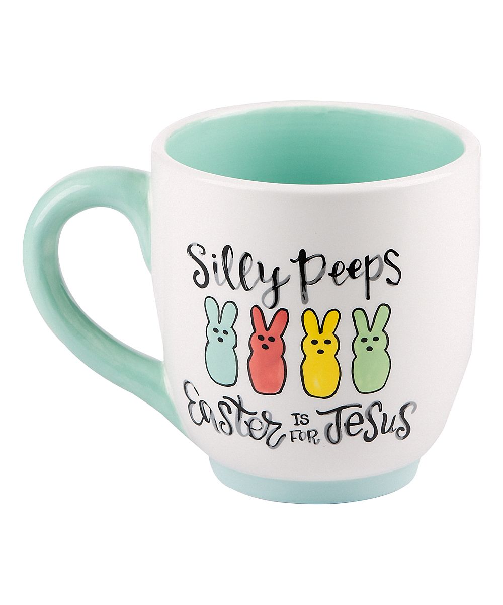 Glory Haus Mugs - Cream & Aqua Rabbits 'Silly Peeps, Easter Is for Jesus' Mug | Zulily