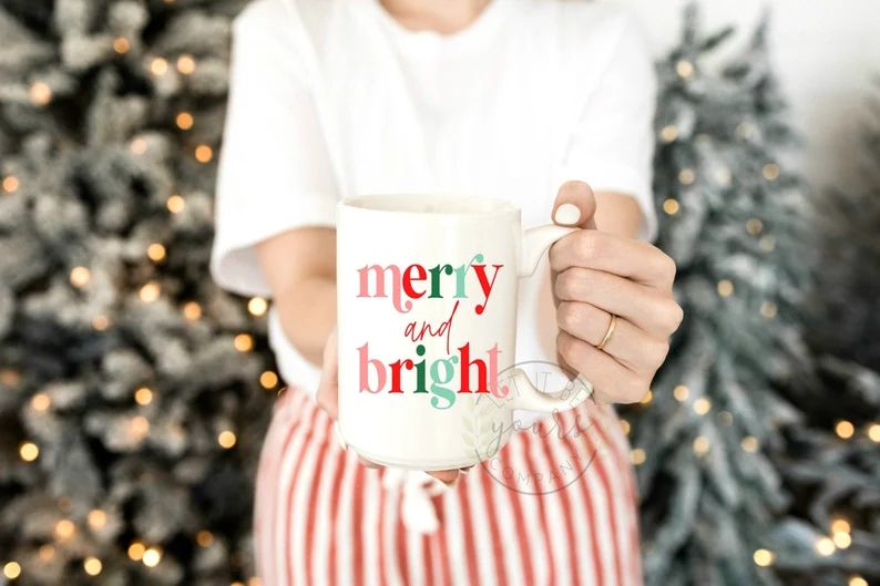 Merry and Bright Holiday Coffee Mug Christmas Gifts | Etsy | Etsy (US)