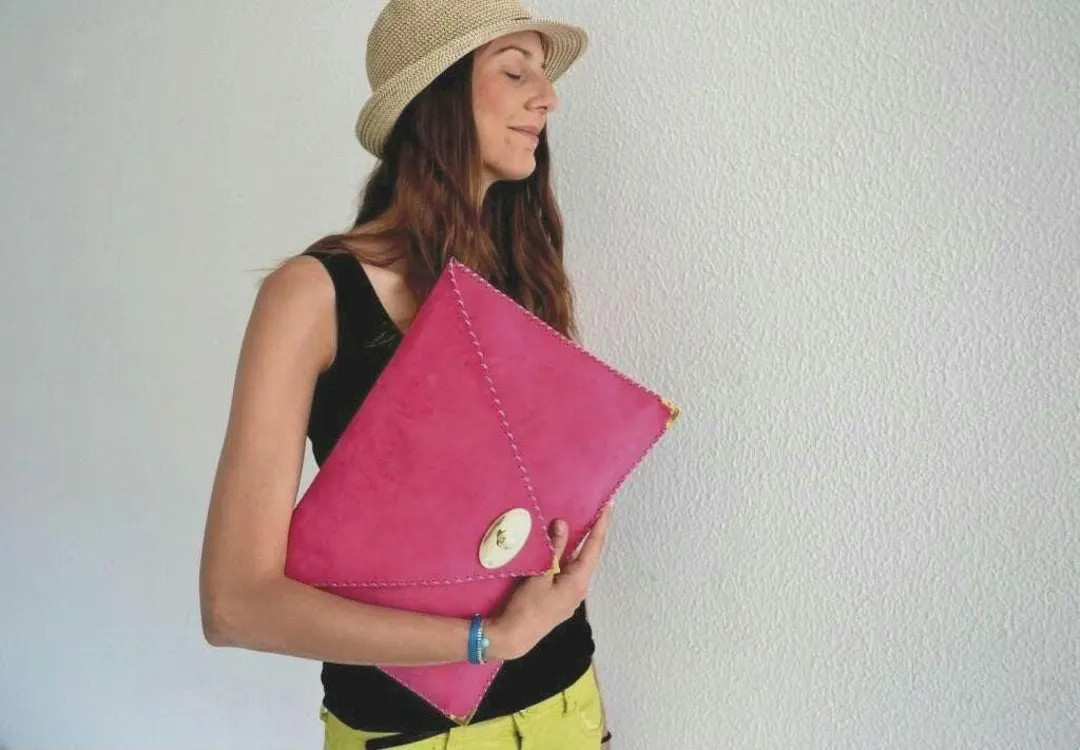 Handmade Fuchsia Suede Leather Clutch: Large Business Bag | Etsy (Global)