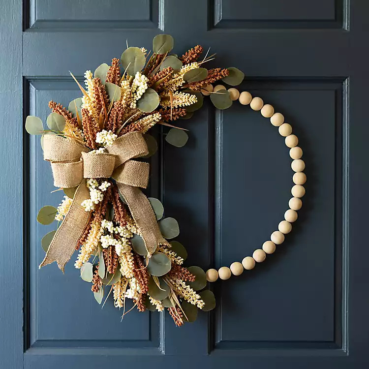 Eucalyptus Leaves Beaded Wood Wreath | Kirkland's Home