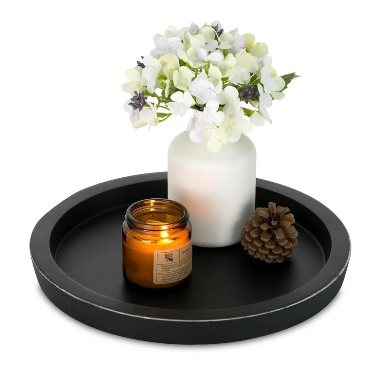 Hanobe Black Coffee Table Tray，Round Wood Decorative Tray Candle Plate Holder Centerpiece Home ... | Walmart (US)