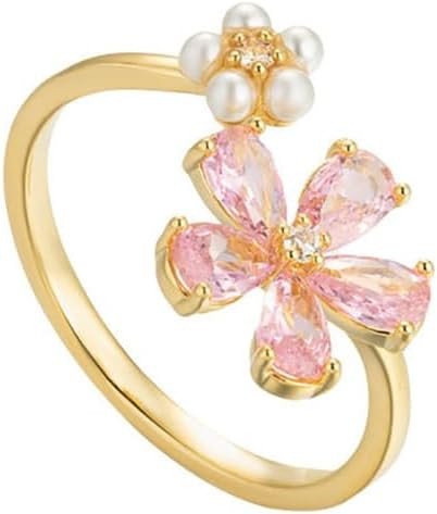 Kokoma Dainty Flower Ring for Women Sparkling Cubic Zirconia Daisy Open Statement Rings Pearl Chi... | Amazon (US)