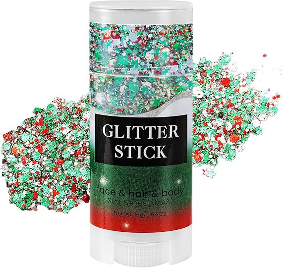 Mysense Christmas Glitter Stick for Face Hair Body, Red Silver Green Chunky Sparkling Glitter Mak... | Amazon (US)