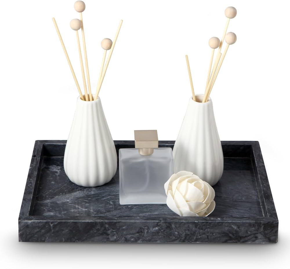 Natural Marble Tray for Bathroom - 12"x 8" x 1.2" Natural Marble Serving Tray, Elegant Marble Van... | Amazon (US)