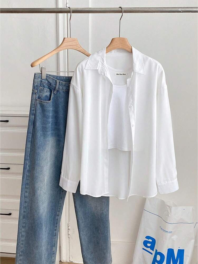 INAWLY Women's Casual Loose Fit Long Sleeve Shirt, Minimalist And Versatile For Daily Wear | SHEIN