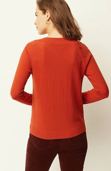 Ribbed-Border V-Neck Sweater | J. Jill