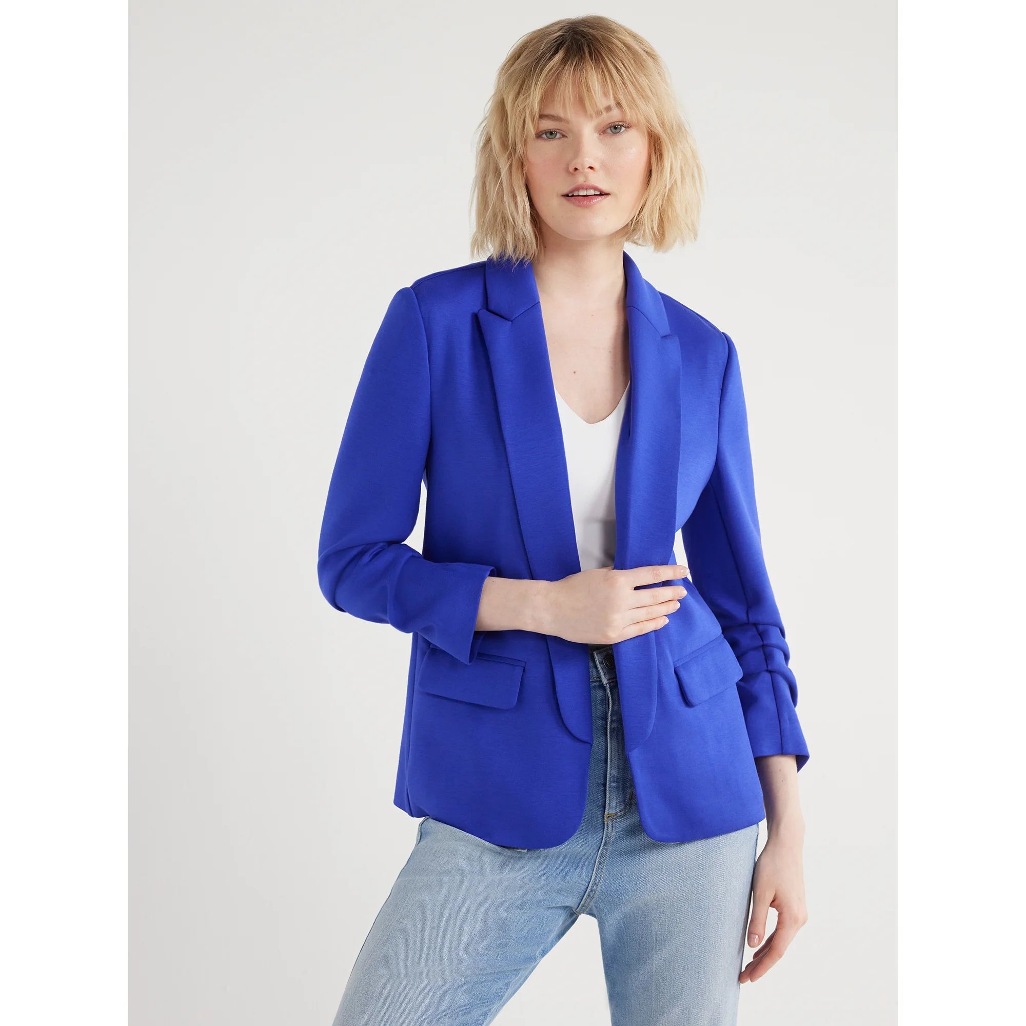 Scoop Women's Relaxed Ultimate ScubaKnit Stretch Blazer with Scrunch Sleeves, Sizes XS-XXL | Walmart (US)