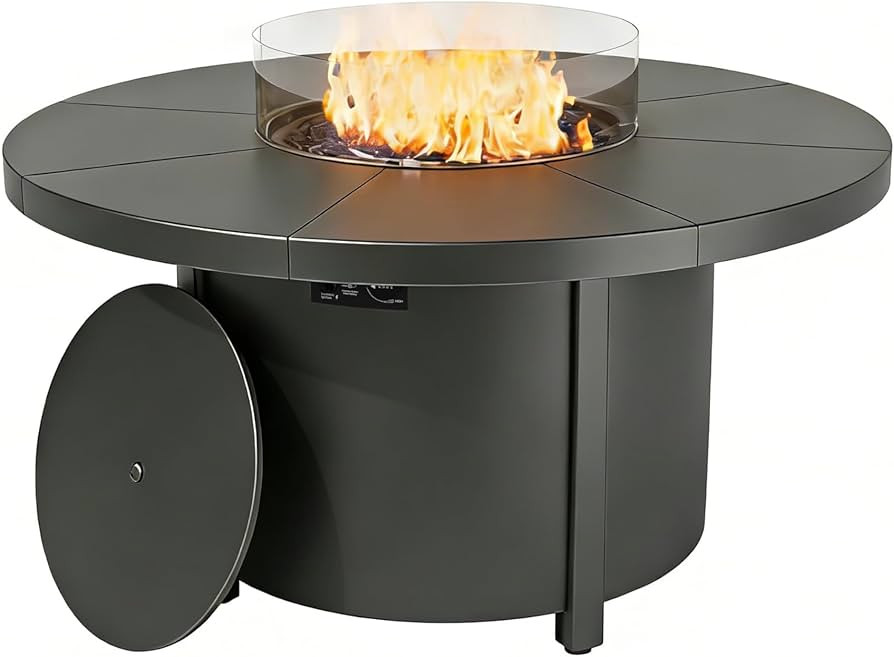 48 Inch Round Propane Fire Pit Table, 55000 BTU Auto-Ignition Gas Fire Pit with Steel Tabletop, A... | Amazon (US)