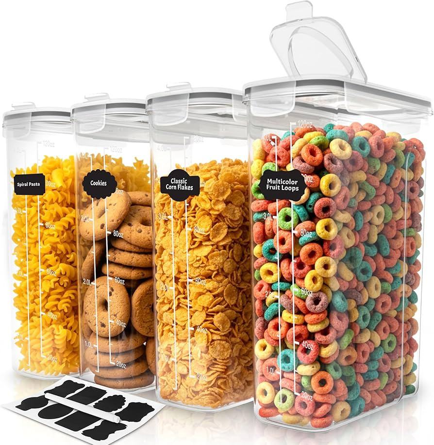 Utopia Kitchen Cereal Containers Storage Set – 4 Pack 4L(135.2 oz) Airtight Food Storage Contai... | Amazon (US)