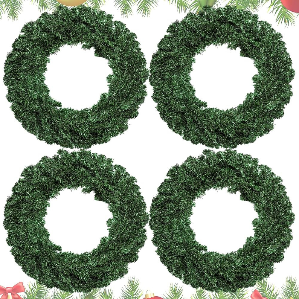 Hotop 4 Pcs Artificial Christmas Wreath for Front Door Christmas Green Farmhouse Wreath DIY Faux ... | Amazon (US)